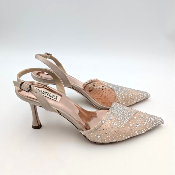 Badgley Mischka Brenna Embellished Slingback Pumps Women's Nude Size US7.5 EU38 - Picture 3 of 13
